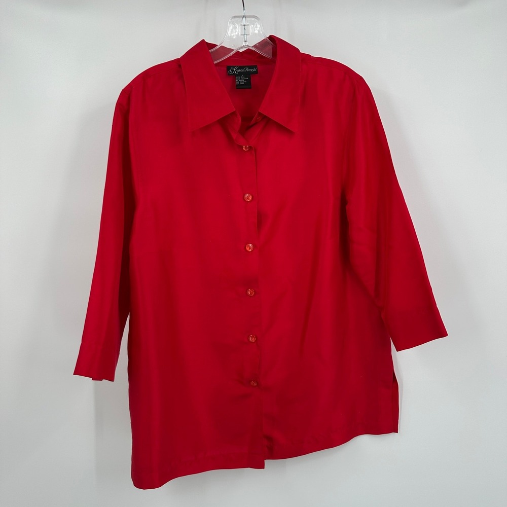 Womens Old‎ Money Silk Top Size L Classic Minimalist Elegant Career Vintage Red